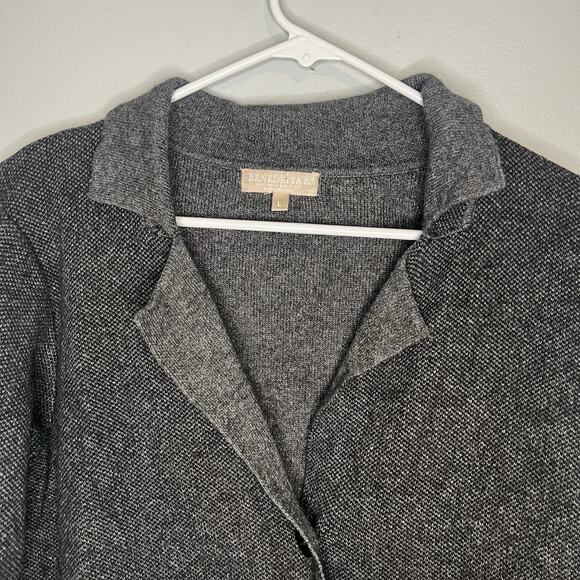 Benedetta B Italy Merino Wool Cashmere Gray Black Button Up Blazer Womens Sz L - Picture 2 of 12